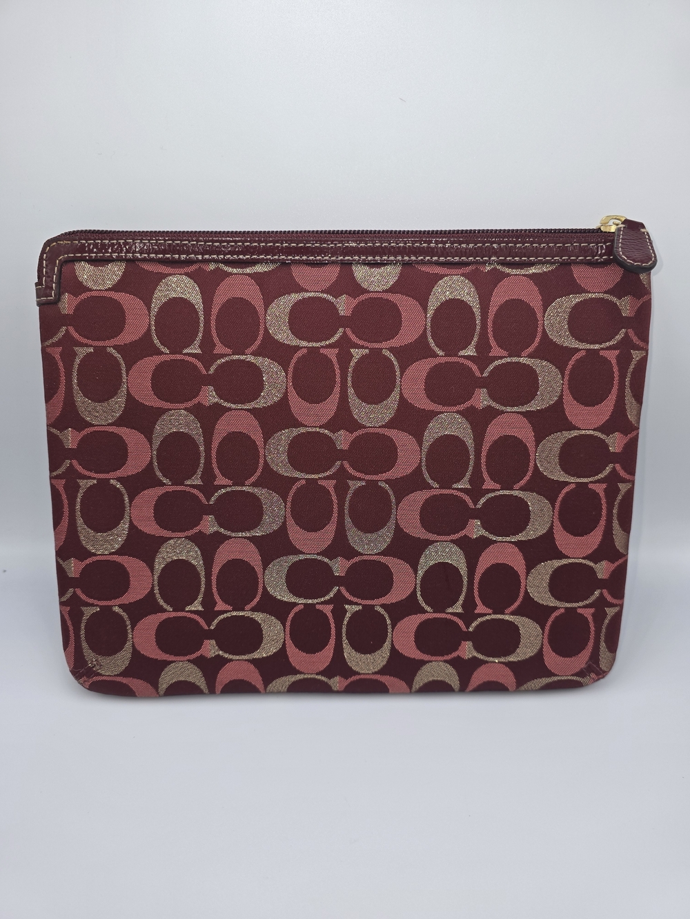 COACH Burgundy Gold Lurex Signature Logo Padded Tablet iPad Case Sleeve
